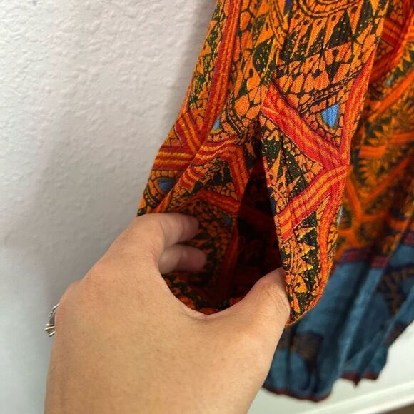 Go Softly Patio Multicolor Safari Giraffe Pleated Orange Dress Size L - Picture 6 of 14